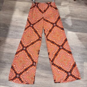 Monteau Boho Orange and Black Wide Leg Flowing Pants Size Small NWOT New